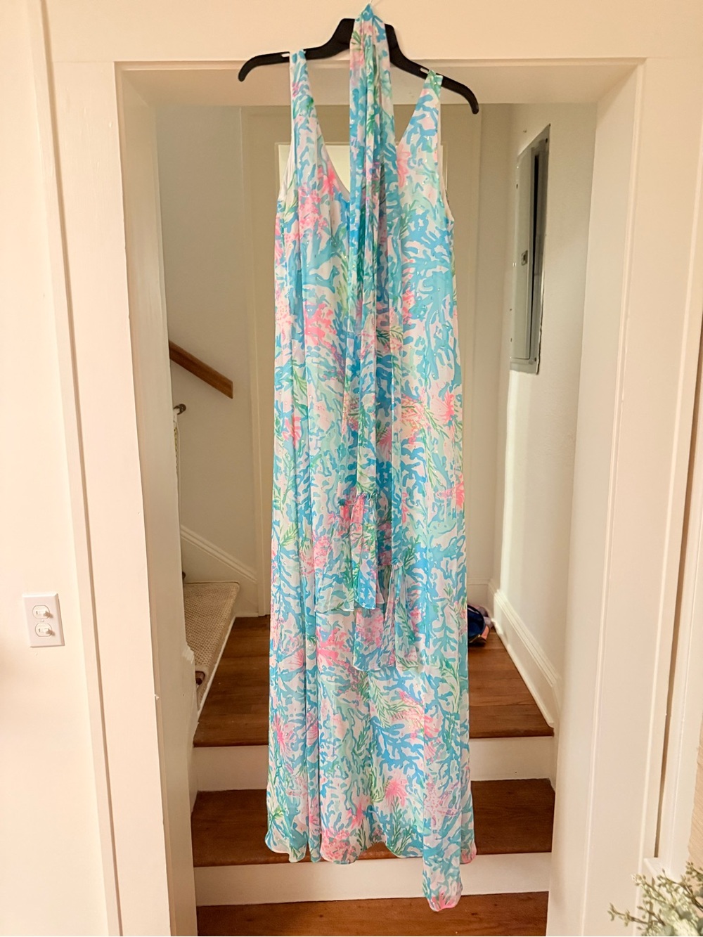 Lilly Pulitzer Aqua and Pink Floral Maxi Dress